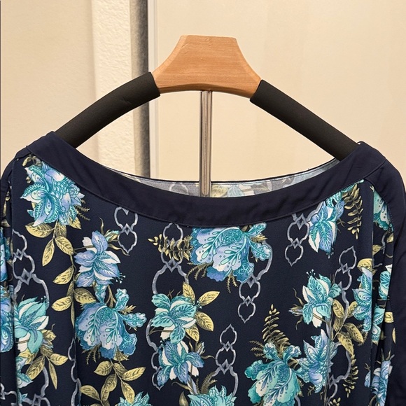 JM Collection Navy, Green/Blue Floral Blouse Dolman Size XL Garden Loose Flowy - Picture 5 of 11